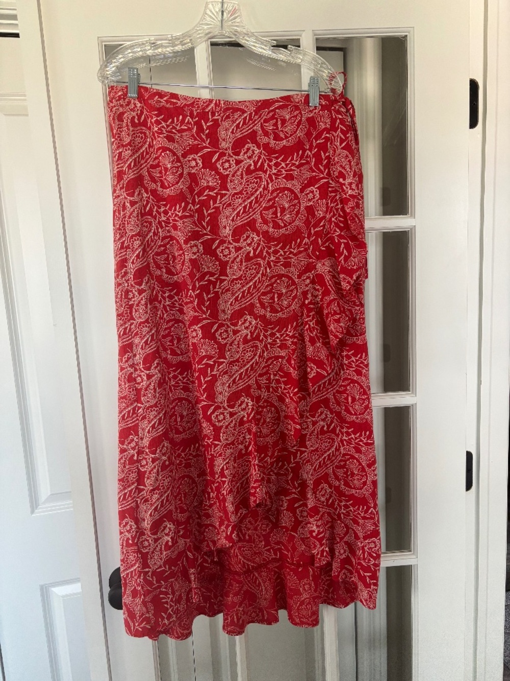 Universal Thread, red and white wrap maxi skirt, size large.